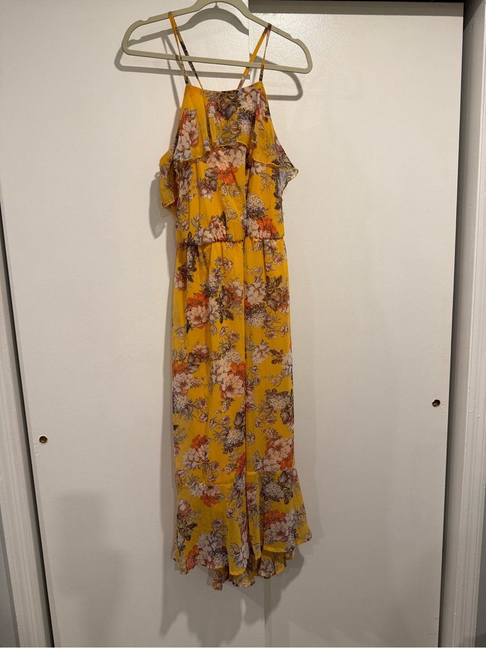 As U Wish Bright Yellow Women's Dress with Floral Trim size 1X